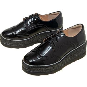 imageSHEMEE Womens Platform Heels Wedge Lace Up Oxfords Pumps Retro Wingtip High Heels Round Toe British Style Brogues Leisure Sneaker ShoesShiny Black