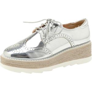 imageSHEMEE Womens Platform Heels Wedge Lace Up Oxfords Pumps Retro Wingtip High Heels Round Toe British Style Brogues Leisure Sneaker ShoesShiny Silver