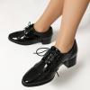 imageSHEMEE Womens British Oxford Brogues Chunky Low Heels Saddle Shoes Vintage Wingtip Perforated Derby Shoes Lace Up Dress PumpsBlack