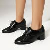 imageSHEMEE Womens British Oxford Brogues Chunky Low Heels Saddle Shoes Vintage Wingtip Perforated Derby Shoes Lace Up Dress PumpsBlack