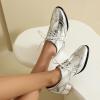 imageSHEMEE Womens British Oxford Brogues Chunky Low Heels Saddle Shoes Vintage Wingtip Perforated Derby Shoes Lace Up Dress PumpsSilver