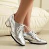 imageSHEMEE Womens British Oxford Brogues Chunky Low Heels Saddle Shoes Vintage Wingtip Perforated Derby Shoes Lace Up Dress PumpsSilver