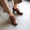 imageSHEMEE Womens Chunky Mid Heels Oxfords Vintage Round Square Toe Block Heeled Brogues Lace Up Work Offic Dress ShoesBrown