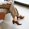 imageSHEMEE Womens Chunky Mid Heels Oxfords Vintage Round Square Toe Block Heeled Brogues Lace Up Work Offic Dress ShoesBrown