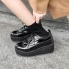 imageSHEMEE Womens Patent Leather Wedge Heel Platform Oxfords Pumps Wingtip Lace Up Round Toe Brogues Sneaker ShoesBlack