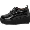 imageSHEMEE Womens Patent Leather Wedge Heel Platform Oxfords Pumps Wingtip Lace Up Round Toe Brogues Sneaker ShoesBlack