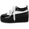imageSHEMEE Womens Patent Leather Wedge Heel Platform Oxfords Pumps Wingtip Lace Up Round Toe Brogues Sneaker ShoesBlackWhite