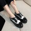 imageSHEMEE Womens Patent Leather Wedge Heel Platform Oxfords Pumps Wingtip Lace Up Round Toe Brogues Sneaker ShoesBlackWhite