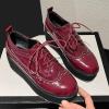 imageSHEMEE Womens Patent Leather Wedge Heel Platform Oxfords Pumps Wingtip Lace Up Round Toe Brogues Sneaker ShoesBurgundy