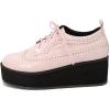 imageSHEMEE Womens Patent Leather Wedge Heel Platform Oxfords Pumps Wingtip Lace Up Round Toe Brogues Sneaker ShoesPink