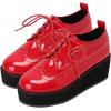 imageSHEMEE Womens Patent Leather Wedge Heel Platform Oxfords Pumps Wingtip Lace Up Round Toe Brogues Sneaker ShoesRed