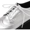 imageSHEMEE Womens Patent Leather Wedge Heel Platform Oxfords Pumps Wingtip Lace Up Round Toe Brogues Sneaker ShoesSilver