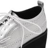 imageSHEMEE Womens Patent Leather Wedge Heel Platform Oxfords Pumps Wingtip Lace Up Round Toe Brogues Sneaker ShoesSilver