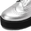 imageSHEMEE Womens Patent Leather Wedge Heel Platform Oxfords Pumps Wingtip Lace Up Round Toe Brogues Sneaker ShoesSilver