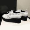 imageSHEMEE Womens Patent Leather Wedge Heel Platform Oxfords Pumps Wingtip Lace Up Round Toe Brogues Sneaker ShoesWhite