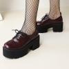 imageSHEMEE Womens Vintage Wingtip Oxfords Pumps Chunky Platform Block High Heel Round Toe Lace Up Gothic Brogue ShoesBurgundy