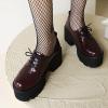 imageSHEMEE Womens Vintage Wingtip Oxfords Pumps Chunky Platform Block High Heel Round Toe Lace Up Gothic Brogue ShoesBurgundy