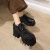 imageSHEMEE Womens Vintage Wingtip Oxfords Pumps Chunky Platform Block High Heel Round Toe Lace Up Gothic Brogue ShoesPatent Black