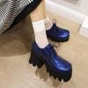 imageSHEMEE Womens Vintage Wingtip Oxfords Pumps Chunky Platform Block High Heel Round Toe Lace Up Gothic Brogue ShoesPatent Blue