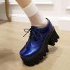 imageSHEMEE Womens Vintage Wingtip Oxfords Pumps Chunky Platform Block High Heel Round Toe Lace Up Gothic Brogue ShoesPatent Blue