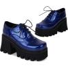 imageSHEMEE Womens Vintage Wingtip Oxfords Pumps Chunky Platform Block High Heel Round Toe Lace Up Gothic Brogue ShoesPatent Blue