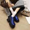 imageSHEMEE Womens Vintage Wingtip Oxfords Pumps Chunky Platform Block High Heel Round Toe Lace Up Gothic Brogue ShoesPatent Blue