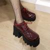 imageSHEMEE Womens Vintage Wingtip Oxfords Pumps Chunky Platform Block High Heel Round Toe Lace Up Gothic Brogue ShoesPatent Burgundy
