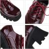 imageSHEMEE Womens Vintage Wingtip Oxfords Pumps Chunky Platform Block High Heel Round Toe Lace Up Gothic Brogue ShoesPatent Burgundy