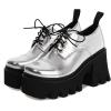imageSHEMEE Womens Vintage Wingtip Oxfords Pumps Chunky Platform Block High Heel Round Toe Lace Up Gothic Brogue ShoesSilver 1