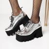 imageSHEMEE Womens Vintage Wingtip Oxfords Pumps Chunky Platform Block High Heel Round Toe Lace Up Gothic Brogue ShoesSilver 1