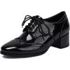 imageSHEMEE Womens British Oxford Brogues Chunky Low Heels Saddle Shoes Vintage Wingtip Perforated Derby Shoes Lace Up Dress PumpsBlack