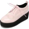imageSHEMEE Womens Patent Leather Wedge Heel Platform Oxfords Pumps Wingtip Lace Up Round Toe Brogues Sneaker ShoesPink