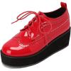 imageSHEMEE Womens Patent Leather Wedge Heel Platform Oxfords Pumps Wingtip Lace Up Round Toe Brogues Sneaker ShoesRed