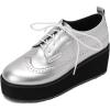 imageSHEMEE Womens Patent Leather Wedge Heel Platform Oxfords Pumps Wingtip Lace Up Round Toe Brogues Sneaker ShoesSilver
