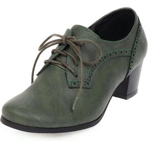 imageSHEMEE Womens Chunky Mid Heels Oxfords Vintage Round Square Toe Block Heeled Brogues Lace Up Work Offic Dress ShoesGreen