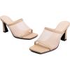 imageSHEMEE Mesh Mule Heels for Women Square Open Toe Stiletto High Heels Mules Heeled Sandals Slides Party Queen Mules Club Wedding Dress ShoesApricot
