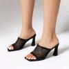 imageSHEMEE Mesh Mule Heels for Women Square Open Toe Stiletto High Heels Mules Heeled Sandals Slides Party Queen Mules Club Wedding Dress ShoesBlack