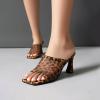 imageSHEMEE Mesh Mule Heels for Women Square Open Toe Stiletto High Heels Mules Heeled Sandals Slides Party Queen Mules Club Wedding Dress ShoesLeopard Brown