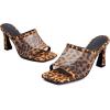imageSHEMEE Mesh Mule Heels for Women Square Open Toe Stiletto High Heels Mules Heeled Sandals Slides Party Queen Mules Club Wedding Dress ShoesLeopard Brown