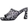imageSHEMEE Mesh Mule Heels for Women Square Open Toe Stiletto High Heels Mules Heeled Sandals Slides Party Queen Mules Club Wedding Dress ShoesLeopard Grey