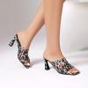 imageSHEMEE Mesh Mule Heels for Women Square Open Toe Stiletto High Heels Mules Heeled Sandals Slides Party Queen Mules Club Wedding Dress ShoesLeopard Grey