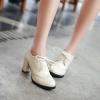 imageSHEMEE Retro Wingtip Oxfords for Women Chunky Block Heels Brogues Saddle Shoes Round Toe Lace Up Pumps Thick High Heeled BootiesBeige
