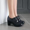 imageSHEMEE Retro Wingtip Oxfords for Women Chunky Block Heels Brogues Saddle Shoes Round Toe Lace Up Pumps Thick High Heeled BootiesBlack