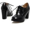 imageSHEMEE Retro Wingtip Oxfords for Women Chunky Block Heels Brogues Saddle Shoes Round Toe Lace Up Pumps Thick High Heeled BootiesBlack