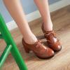 imageSHEMEE Retro Wingtip Oxfords for Women Chunky Block Heels Brogues Saddle Shoes Round Toe Lace Up Pumps Thick High Heeled BootiesBrown