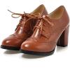 imageSHEMEE Retro Wingtip Oxfords for Women Chunky Block Heels Brogues Saddle Shoes Round Toe Lace Up Pumps Thick High Heeled BootiesBrown