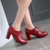 imageSHEMEE Retro Wingtip Oxfords for Women Chunky Block Heels Brogues Saddle Shoes Round Toe Lace Up Pumps Thick High Heeled BootiesBurgundy