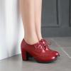 imageSHEMEE Retro Wingtip Oxfords for Women Chunky Block Heels Brogues Saddle Shoes Round Toe Lace Up Pumps Thick High Heeled BootiesBurgundy