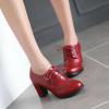 imageSHEMEE Retro Wingtip Oxfords for Women Chunky Block Heels Brogues Saddle Shoes Round Toe Lace Up Pumps Thick High Heeled BootiesBurgundy