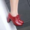 imageSHEMEE Retro Wingtip Oxfords for Women Chunky Block Heels Brogues Saddle Shoes Round Toe Lace Up Pumps Thick High Heeled BootiesBurgundy